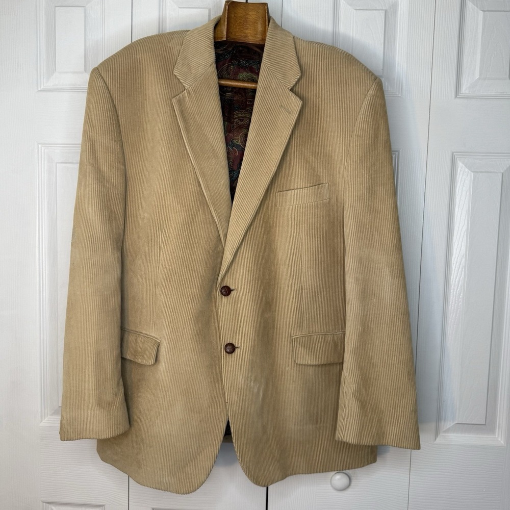 Vtg LRL Ralph Lauren Tan Corduroy 2 Button Blazer Jacket 48R Elbow‎ Patches